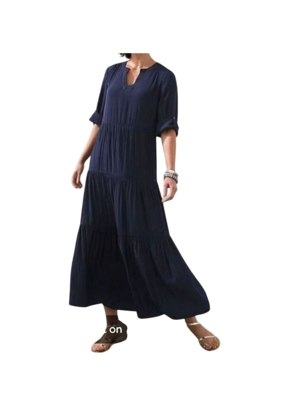 Chicos Navy Blue Tiered Maxi Dress Women's Size 1 M/8 Coastal Summer Casual